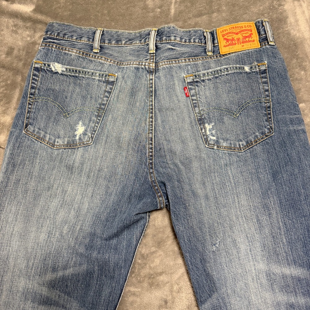 Levis 501 Original Fit Distressed Jeans Mens 36x32 Medium Wash Straight Leg - Picture 8 of 10